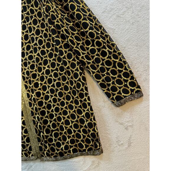 Vintage 80s For You Spiegal Women’s 1X Silk Black Gold Sequins Evening Jacket - Picture 3 of 8